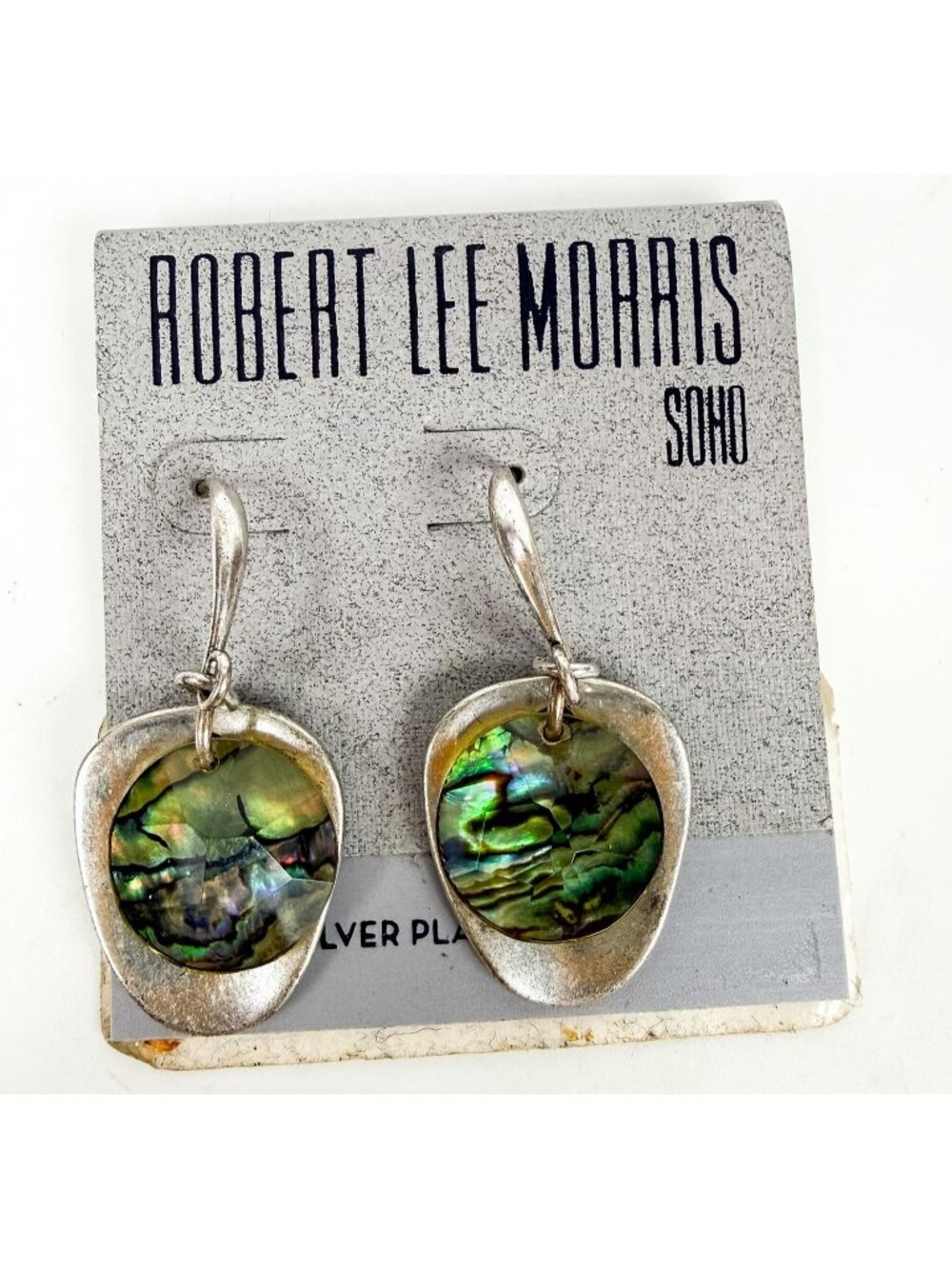 Robert Lee Morris Soho Silver Tone Abalone Dangle Earrings With Mother Of Pearl